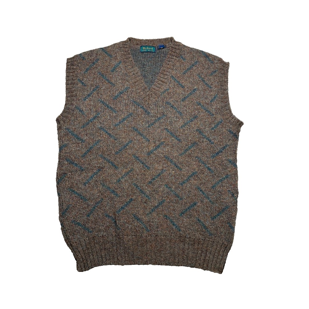 Vtg Byford Sweater Vest Mens M Shetland Wool Geometric Grandpa Preppy Academia